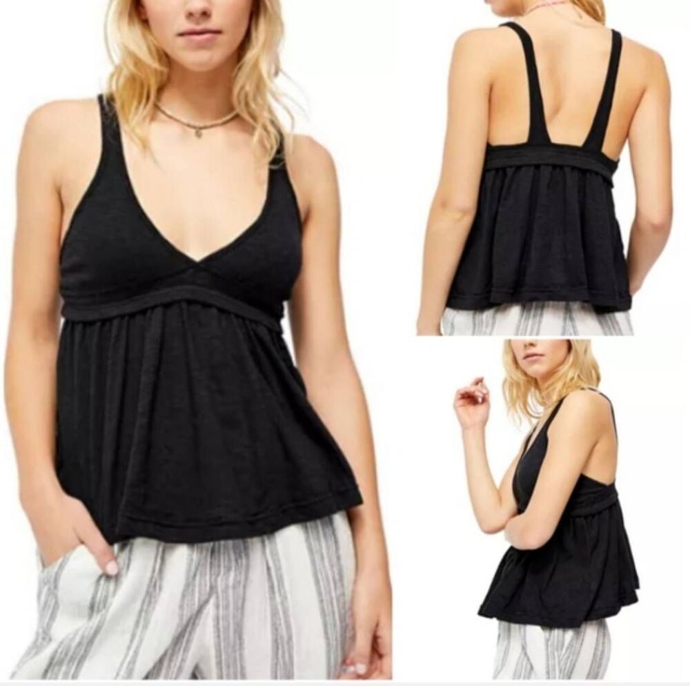 Free people womens Sz L black zinia tank top